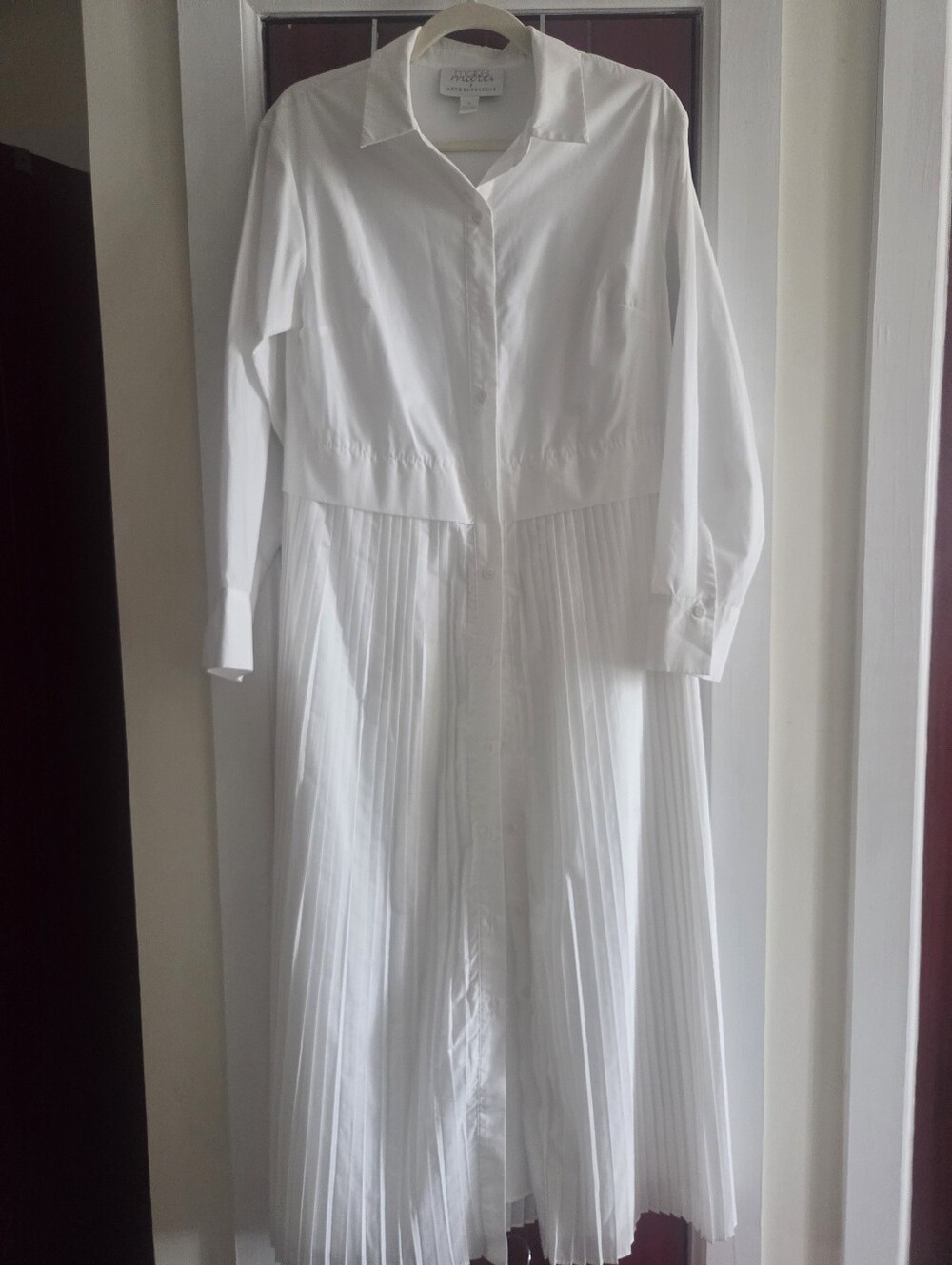 Anthropologie Elenore White Pleated Shirt Dress, Sz S - Picture 4 of 6